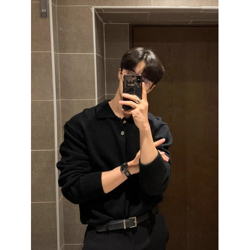 韓國東大門高級感痞帥polo領毛衣男秋冬季翻領慵懶風針織衫外套潮 韓國東大門高級感痞帥polo領毛衣男秋冬季翻領慵懶風針織衫外套潮