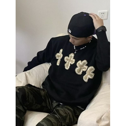 韓國買手貨高級高街十字架塗鴉毛衣男女款復古小衆嘻哈情侶針織衫 韓國買手貨高級高街十字架塗鴉毛衣男女款復古小衆嘻哈情侶針織衫