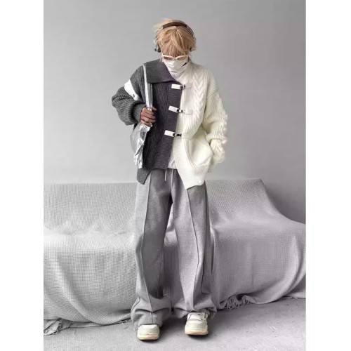 小衆設計感不規則撞色拼接毛衣男女同款寬松解搆金屬針織開衫外套 小衆設計感不規則撞色拼接毛衣男女同款寬松解搆金屬針織開衫外套