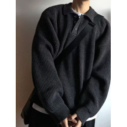 日系慵懶風polo領毛衣衛衣男美式復古打底加厚高級感套頭針織衫秋