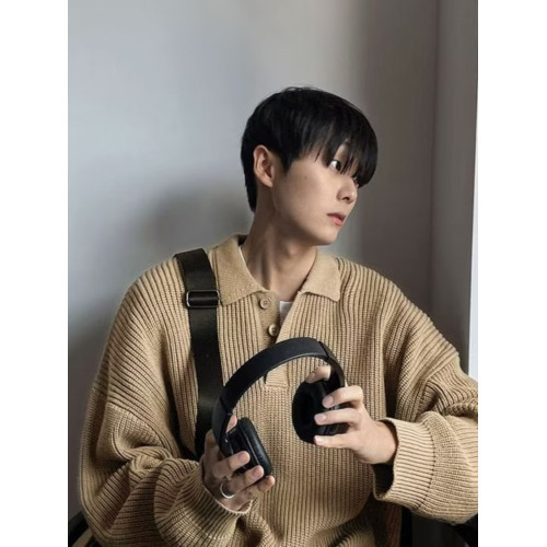 日系慵懶風polo領毛衣衛衣男美式復古打底加厚高級感套頭針織衫秋