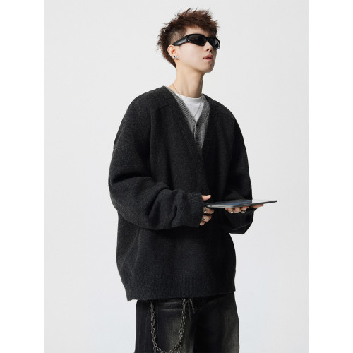 老錢風假兩件V領針織衫男冬潮牌慵懶風內搭毛衣高街百搭情侶上衣