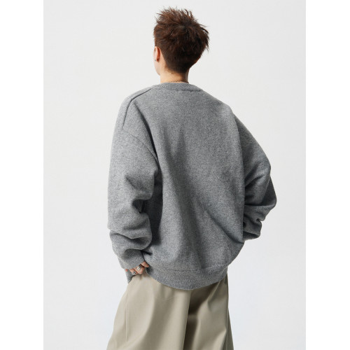 老錢風假兩件V領針織衫男冬潮牌慵懶風內搭毛衣高街百搭情侶上衣