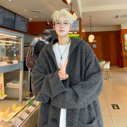 深灰色開衫毛衣男款2025秋冬季新款慵懶風寬松休閒簡約針織衫外套