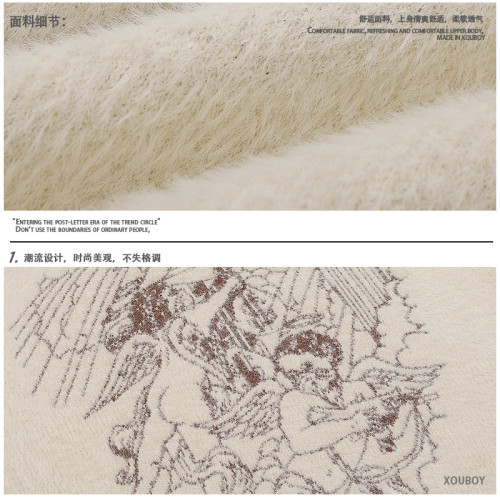 vintage美式復古創意提花圓領毛衣男女秋冬hiphop情侶長袖針織衫