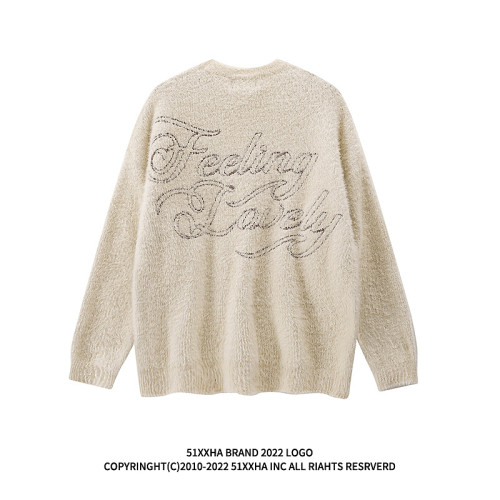 vintage美式復古創意提花圓領毛衣男女秋冬hiphop情侶長袖針織衫