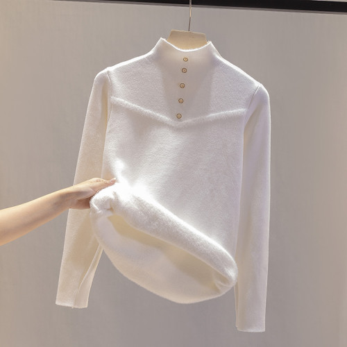 一體絨毛衣女2025年新款加絨加厚半高領打底衫女秋冬針織內搭上衣