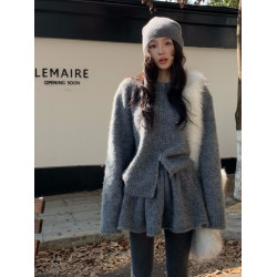 韓系高級感氣質軟糯拉鍊毛衣外套女秋冬季半身裙小個子時尚套裝