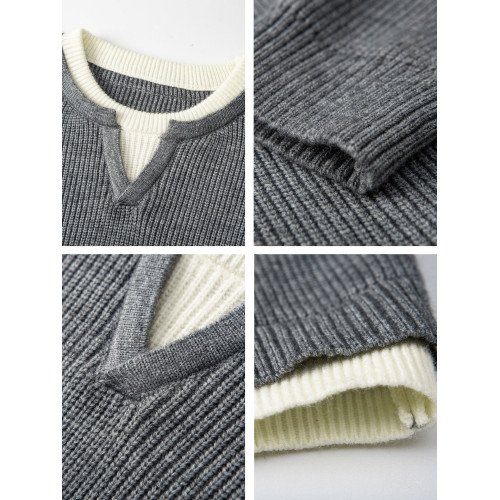 WASSUP ERIKA日系休閒假兩件針織衫男秋季套頭上衣情侶百搭毛衣女