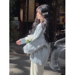 軟糯溫柔風毛衣女秋冬慵懶風軟奶藍高級感女士打底衫學生針織上衣