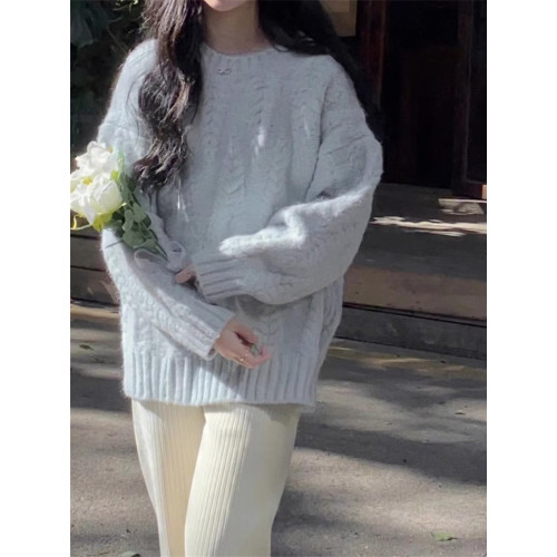 軟糯溫柔風毛衣女秋冬慵懶風軟奶藍高級感女士打底衫學生針織上衣