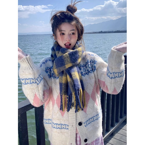 費爾島白色毛衣外套女秋冬季2025新款聖誕穿搭慵懶高級感針織開衫