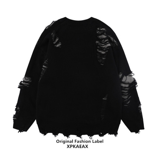 XPKAEAX原創潮牌小衆設計感破洞毛邊針織衫字母提花毛衣衛衣秋裝