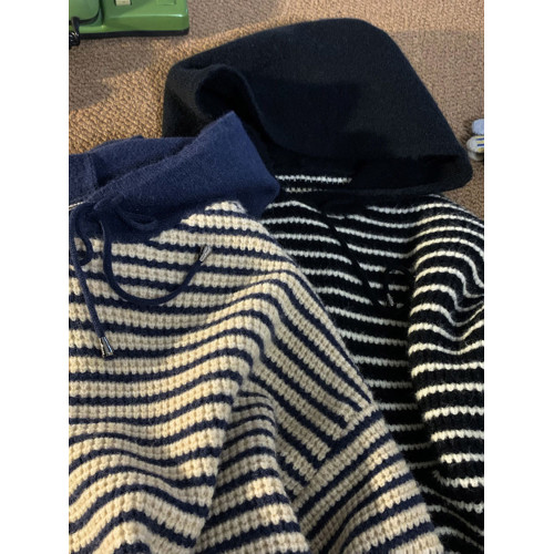 秋冬特大碼300斤美式ins潮流條紋連帽毛衣男復古時尚寬松休閒上衣