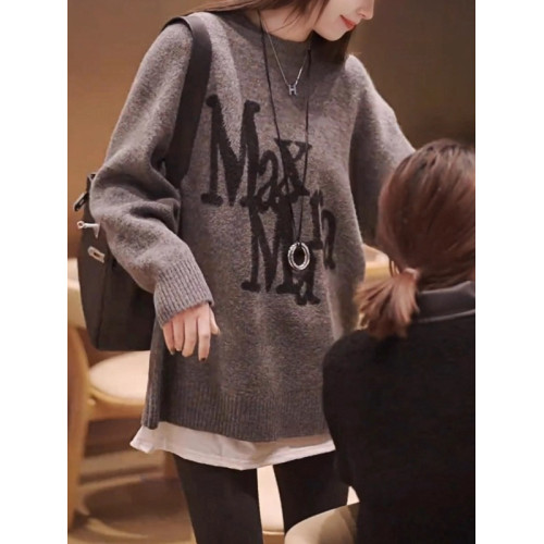 中長款灰色毛衣女款秋冬2025新款大碼胖MM寬松洋氣獨特針織上衣