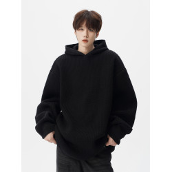 美式復古連帽毛衣男女冬季潮牌慵懶風連帽針織衫寬松加厚休閒外套