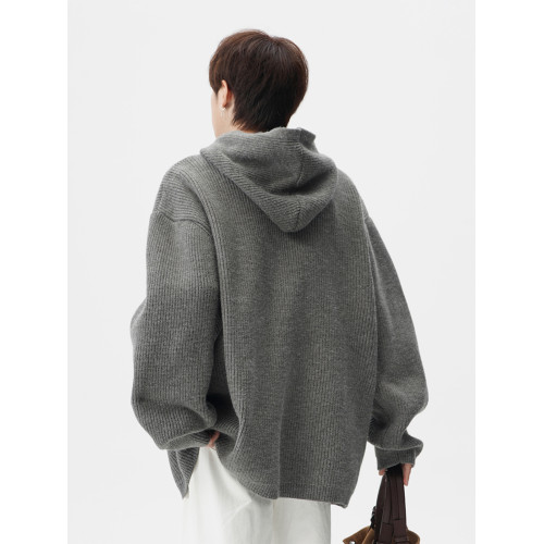 美式復古連帽毛衣男女冬季潮牌慵懶風連帽針織衫寬松加厚休閒外套