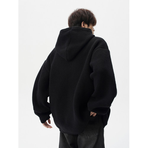 美式復古連帽毛衣男女冬季潮牌慵懶風連帽針織衫寬松加厚休閒外套