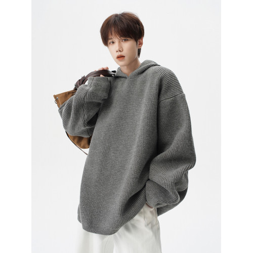 美式復古連帽毛衣男女冬季潮牌慵懶風連帽針織衫寬松加厚休閒外套