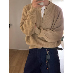 老錢風亨利領毛衣男款秋冬cleanfit美式復古POLO針織衫慵懶打底衫