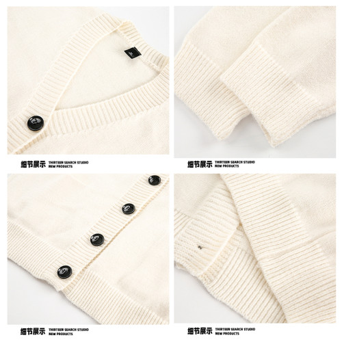 SHISANXUN針織開衫外套男春秋美式情侶v領毛衣慵懶風上衣韓系風格