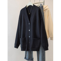 黑色毛衣開衫外套女2025年秋季大碼顯瘦慵懶風寬松中長款針織上衣