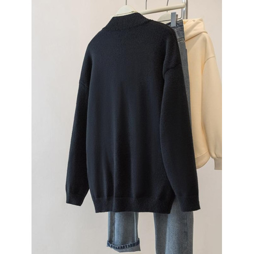 黑色毛衣開衫外套女2025年秋季大碼顯瘦慵懶風寬松中長款針織上衣