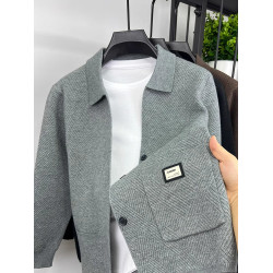 開衫針織衫毛衣披肩外套男菱形提花潮流修身秋季男裝休閒翻領上衣