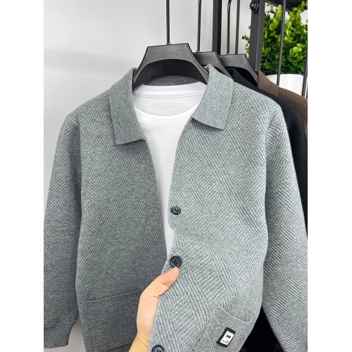 開衫針織衫毛衣披肩外套男菱形提花潮流修身秋季男裝休閒翻領上衣