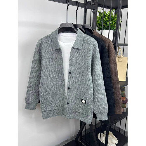 開衫針織衫毛衣披肩外套男菱形提花潮流修身秋季男裝休閒翻領上衣