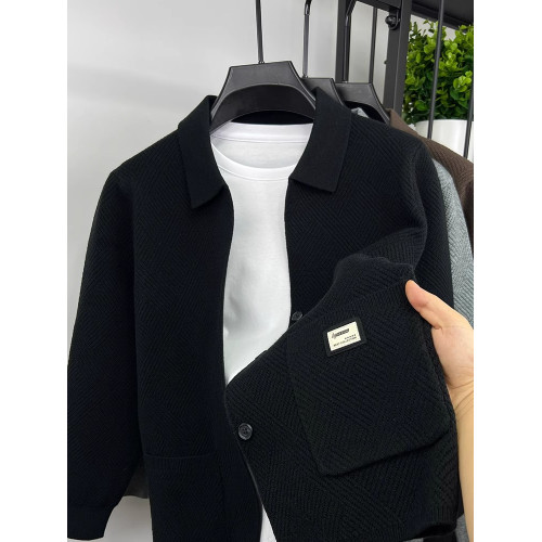 開衫針織衫毛衣披肩外套男菱形提花潮流修身秋季男裝休閒翻領上衣