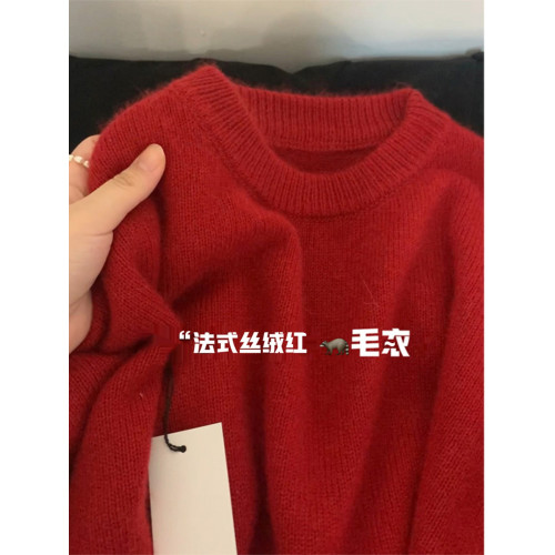 過年本命年紅色毛衣女秋冬寬松慵懶風軟糯風秋冬穿搭聖誕針織上衣