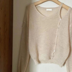 日系復古設計感小衆露肩針織衫2022年早秋慵懶風軟糯糯奶fufu毛衣