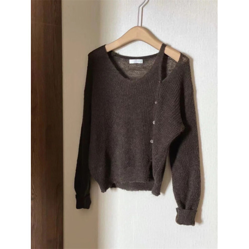 日系復古設計感小衆露肩針織衫2022年早秋慵懶風軟糯糯奶fufu毛衣