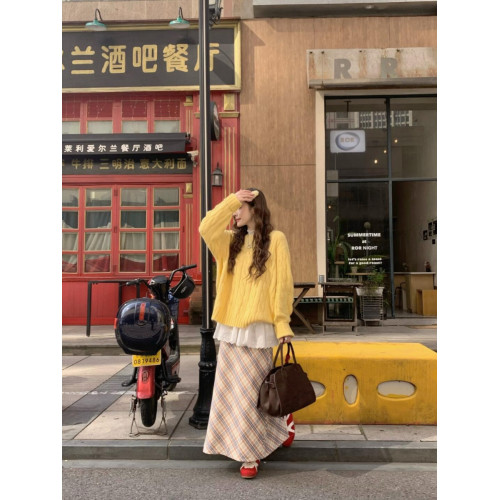 黃色奶fufu超好看麻花毛衣高級感冬季加厚慵懶軟糯寬松外穿上衣女