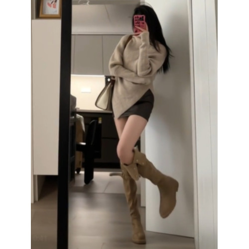 美式復古套頭高領毛衣春冬韓系穿搭慵懶風高級感不規則針織上衣服