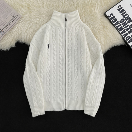 秋冬季高級感麻花針織開衫男美式復古寬松慵懶風休閒保暖立領毛衣