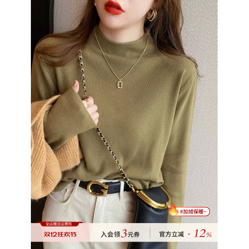 半高領打底衫女秋冬2025新款內搭加絨毛衣高級感黑色中領針織上衣