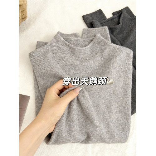 半高領打底衫女秋冬2025新款內搭加絨毛衣高級感黑色中領針織上衣