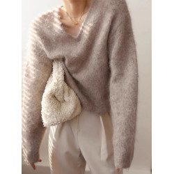 法式v領馬海毛毛衣女秋冬季軟糯寬松長袖內搭針織衫打底短款上衣