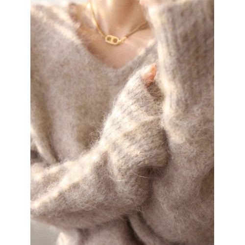 法式v領馬海毛毛衣女秋冬季軟糯寬松長袖內搭針織衫打底短款上衣 法式v領馬海毛毛衣女秋冬季軟糯寬松長袖內搭針織衫打底短款上衣