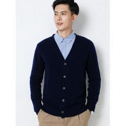 男裝軟糯長袖針織開衫外套毛衣寬松V領商務休閒百搭純色外搭上衣