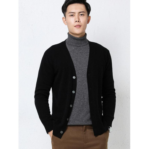 男裝軟糯長袖針織開衫外套毛衣寬松V領商務休閒百搭純色外搭上衣