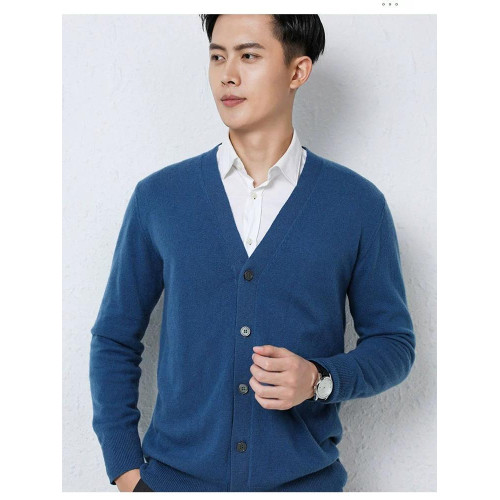 男裝軟糯長袖針織開衫外套毛衣寬松V領商務休閒百搭純色外搭上衣