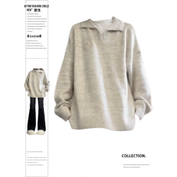 大碼學院風POLO領針織毛衣女秋季新款微胖MM慵懶風遮肉套頭上衣潮