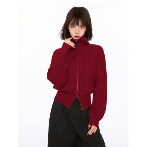 灰色立領雙拉鍊針織毛衣外套女秋冬季小個子加厚高領慵懶開衫上衣 灰色立領雙拉鍊針織毛衣外套女秋冬季小個子加厚高領慵懶開衫上衣