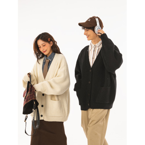 秋冬純色情侶開衫毛衣寬松百搭情侶裝冬季美式休閒復古針織衫外套