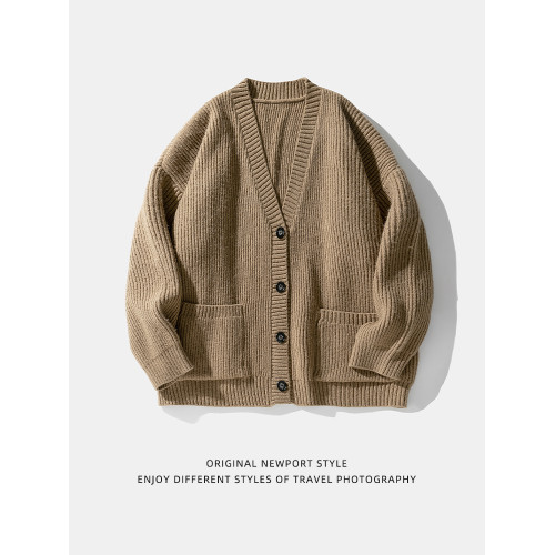 秋冬純色情侶開衫毛衣寬松百搭情侶裝冬季美式休閒復古針織衫外套