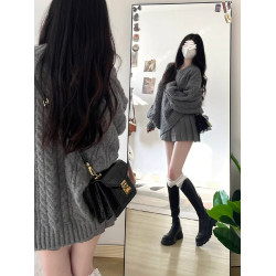 慵懶風寬松軟糯中長款毛衣女2025春季日系復古針織設計感小衆上衣