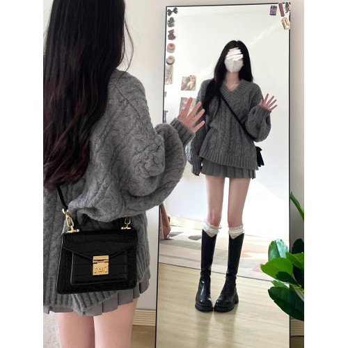 慵懶風寬松軟糯中長款毛衣女2025春季日系復古針織設計感小衆上衣 慵懶風寬松軟糯中長款毛衣女2025春季日系復古針織設計感小衆上衣